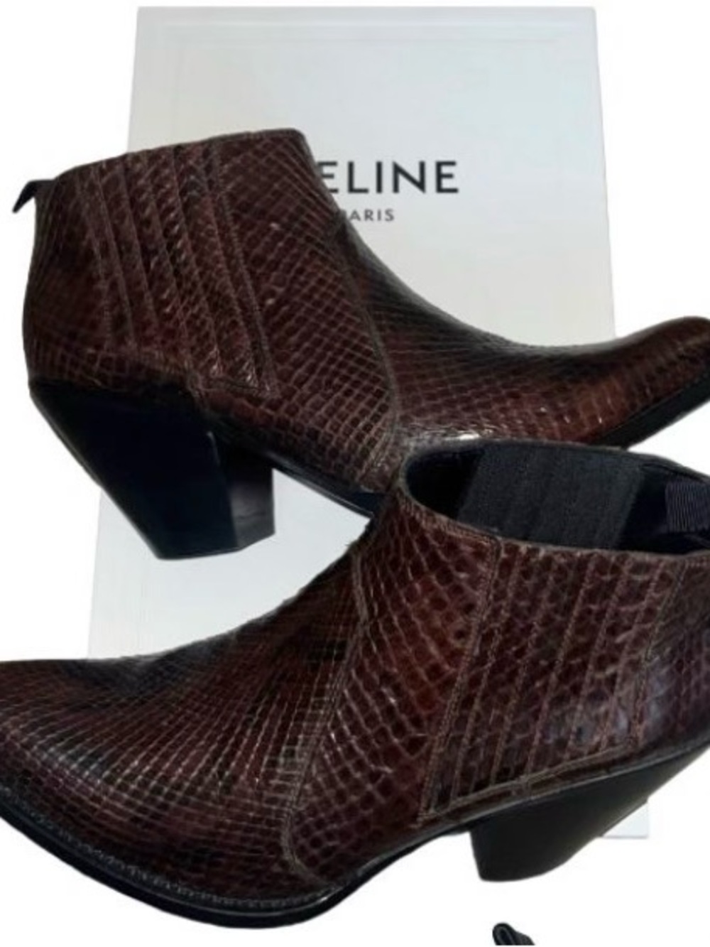 Celine Red / Black Python Ankle Boots